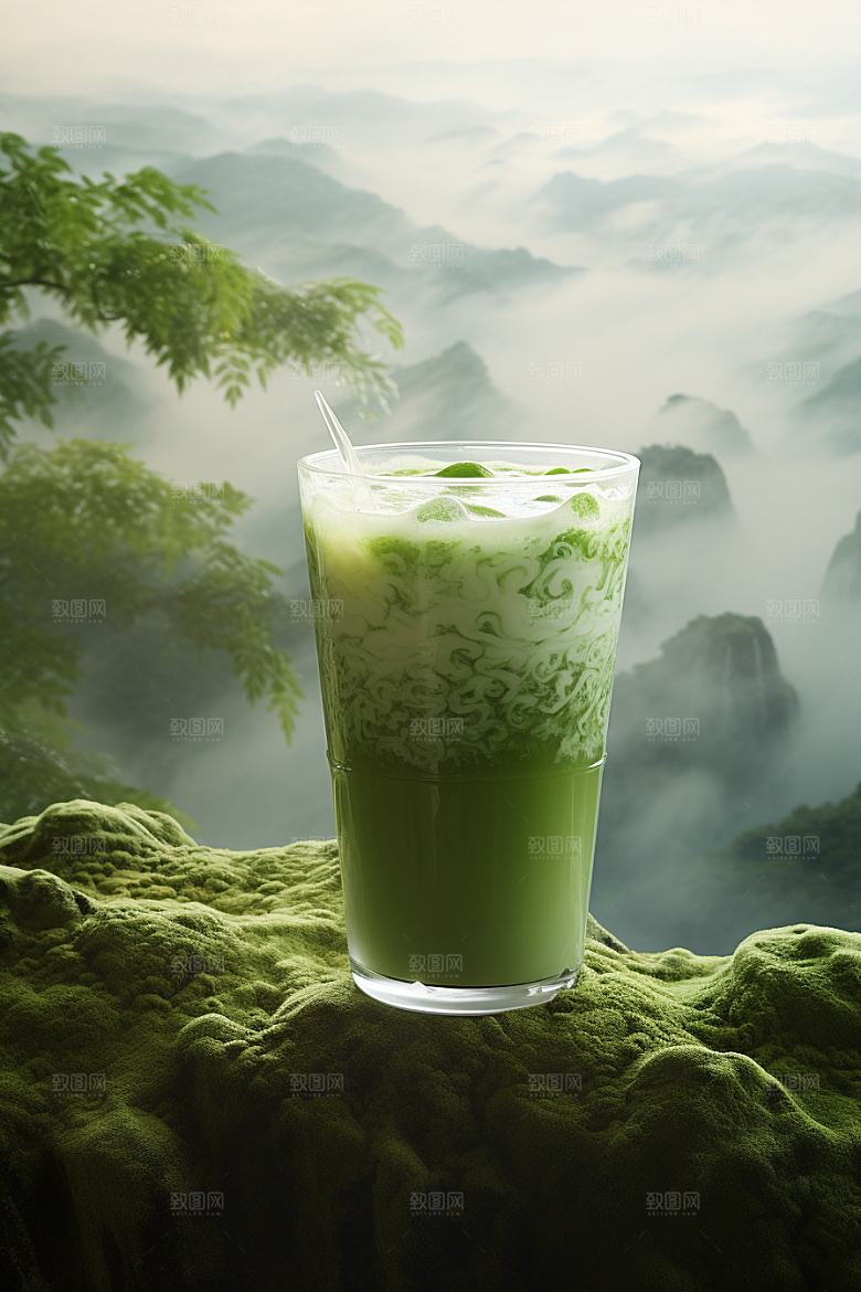 春季奶茶热饮绿茶商品模型