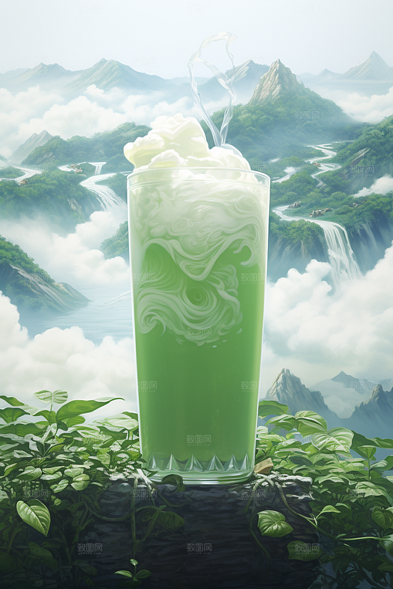 春季奶茶热饮原叶新茶商品模型