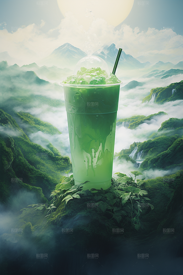 春季奶茶新年绿茶商品模型