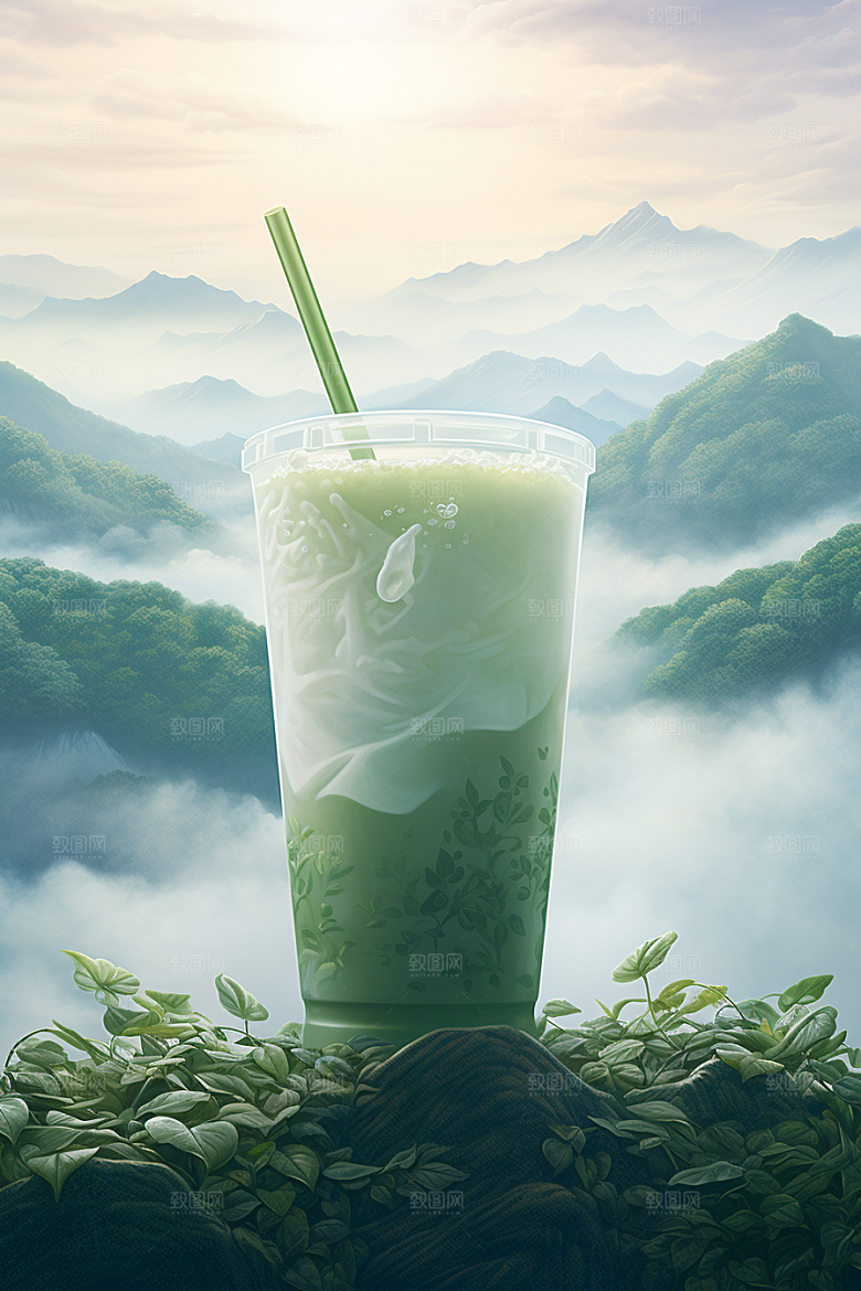 春季奶茶热饮原叶新茶商品模型