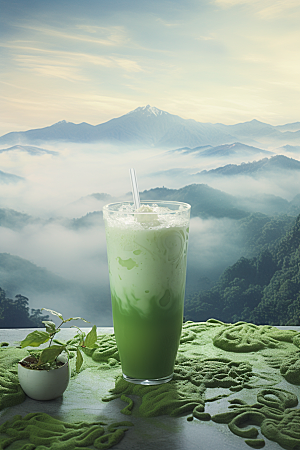 春季奶茶绿茶春茶商品模型
