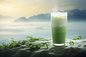 春季奶茶绿茶清新商品模型