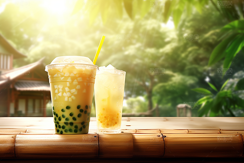 春季奶茶清新绿茶商品模型