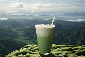 春季奶茶绿茶清新商品模型