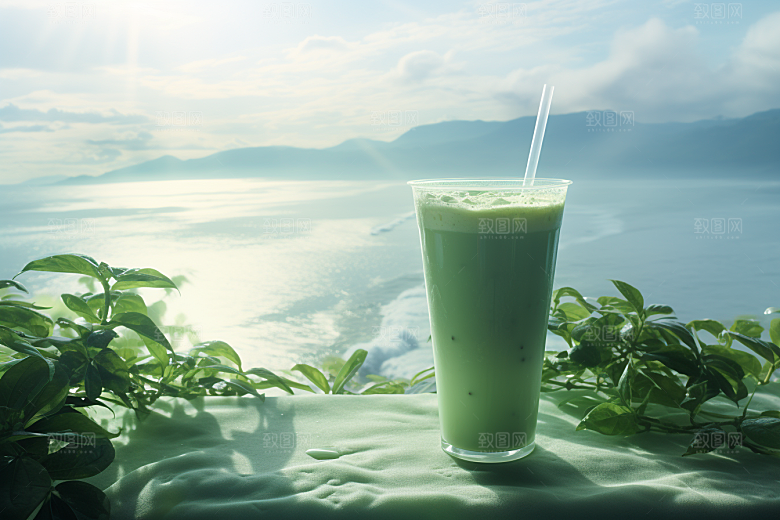 春季奶茶绿茶热饮商品模型