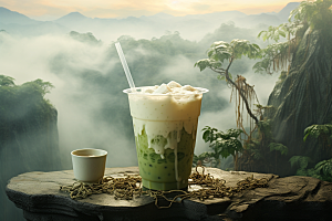 春季奶茶新年绿茶商品模型