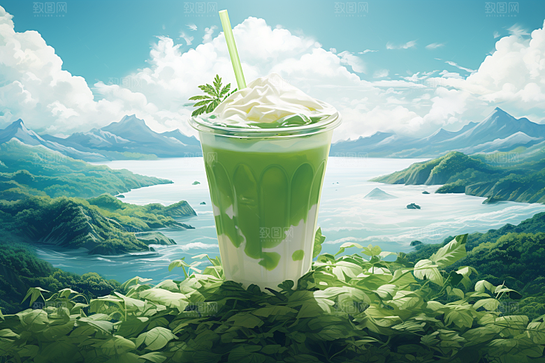 春季奶茶美食清新商品模型