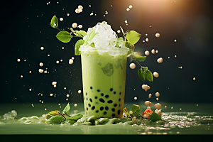 春季奶茶新年绿茶商品模型