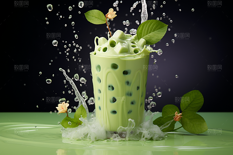 春季奶茶春季新品绿茶商品模型