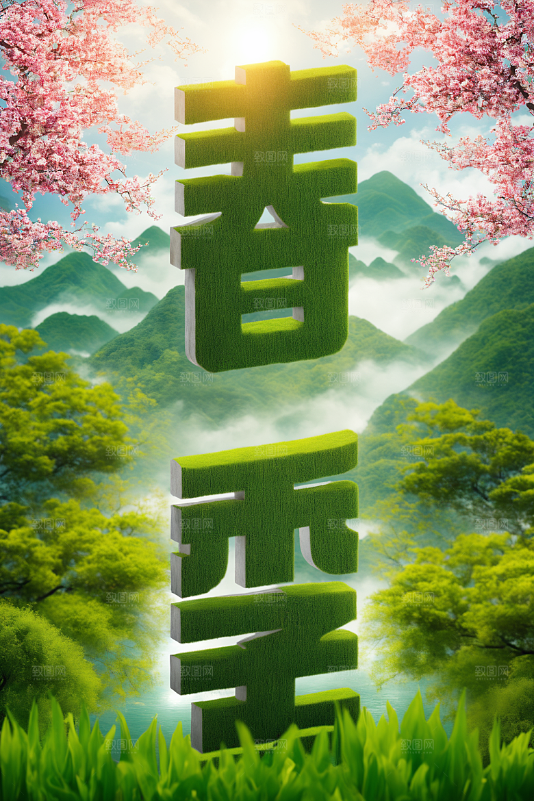 春季春天唯美烂漫艺术字