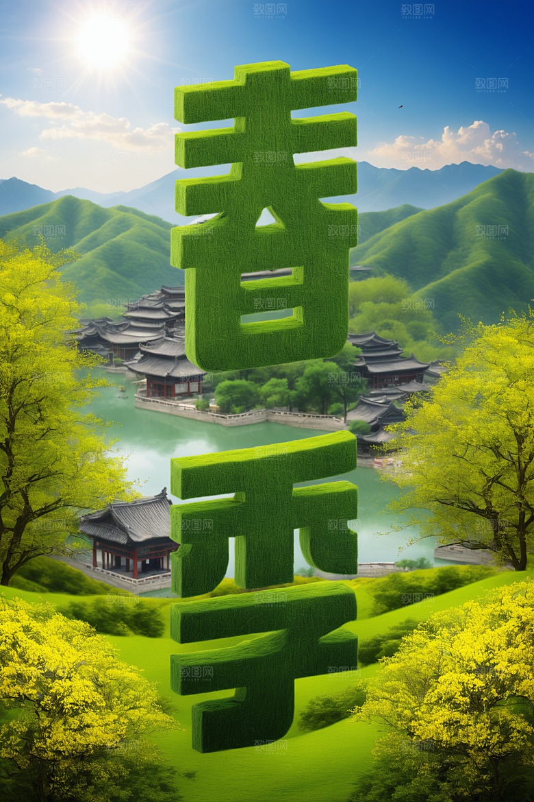 春季春天烂漫花卉植物艺术字