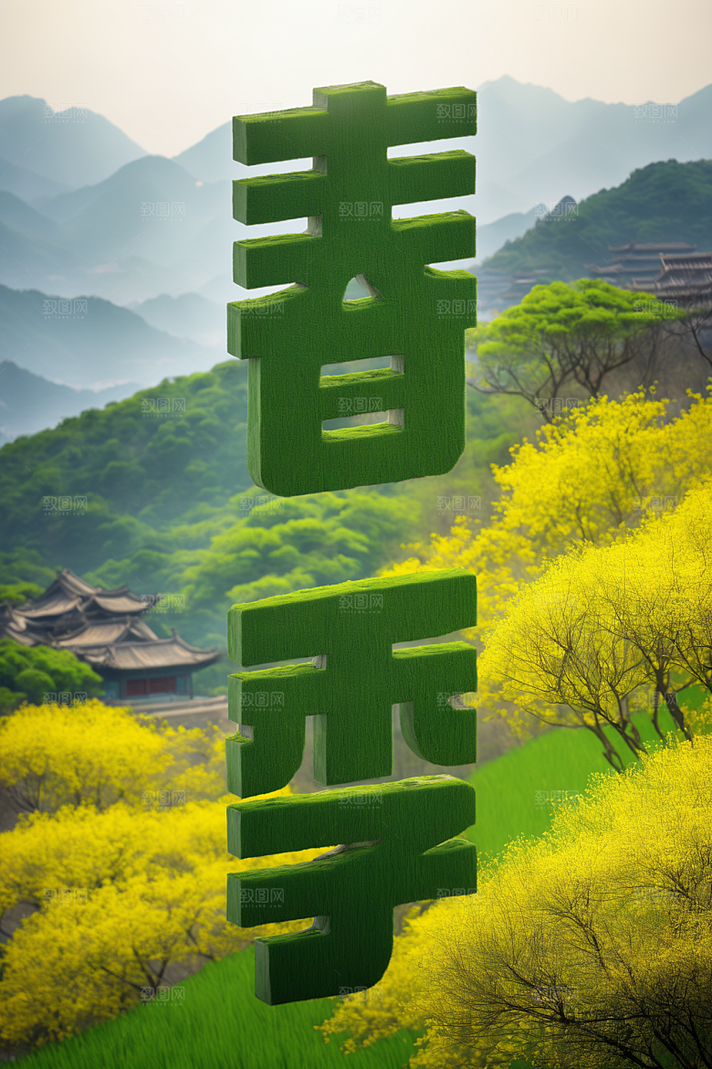 春季春天烂漫立体艺术字