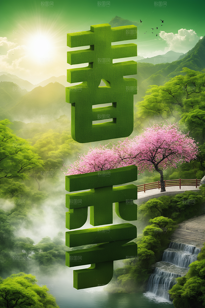 春季春天烂漫风光艺术字