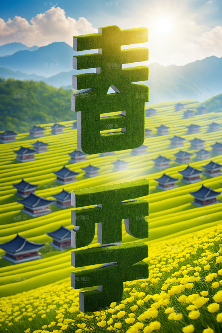 春季春天烂漫风光艺术字