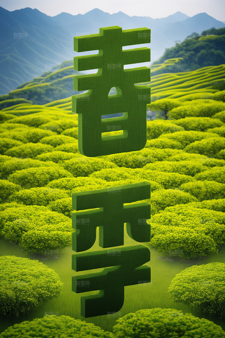 春季春天3D花卉植物艺术字