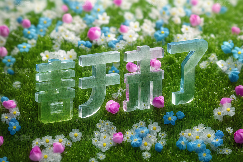 春季春天唯美花卉植物艺术字