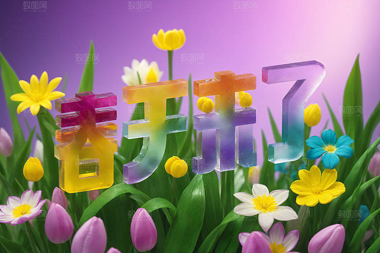 春季春天唯美烂漫艺术字