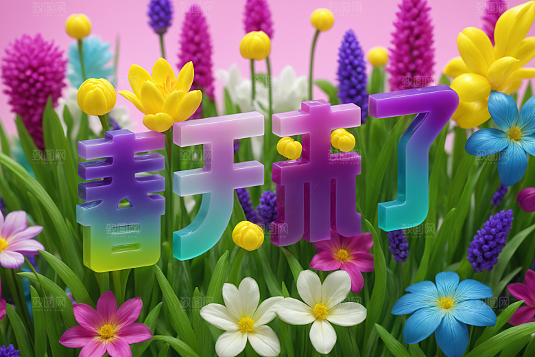 春季春天3D风光艺术字