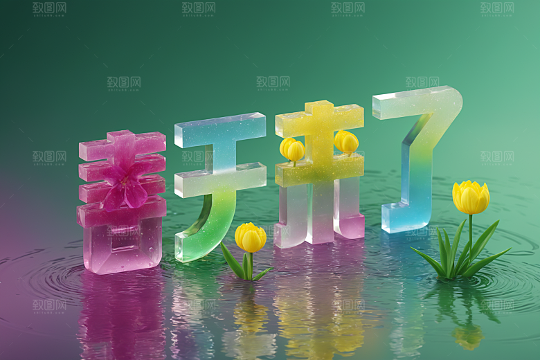 春季春天立体花卉植物艺术字