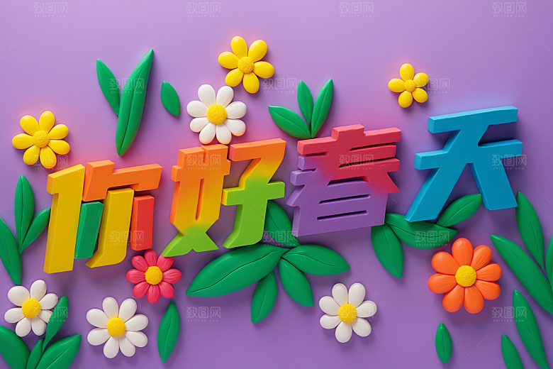 春季春天烂漫立体艺术字