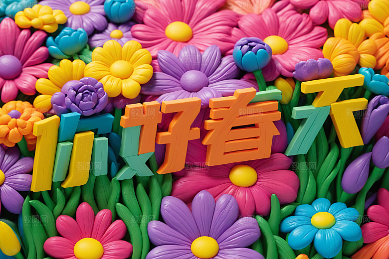 春季春天唯美花卉植物艺术字