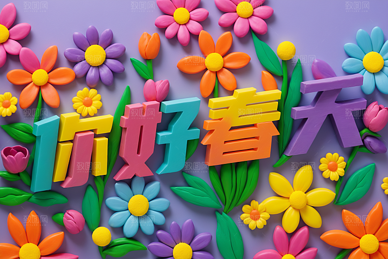 春季春天风光烂漫艺术字