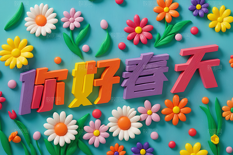 春季春天风光唯美艺术字