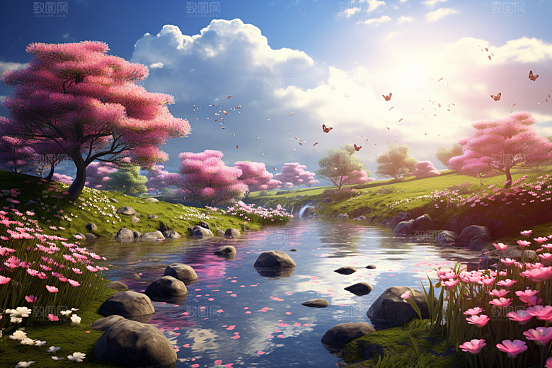 春天风景阳光景色摄影图