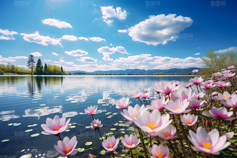 春天风景花草树木景色摄影图
