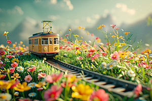 开往春天的列车春日火车微缩模型