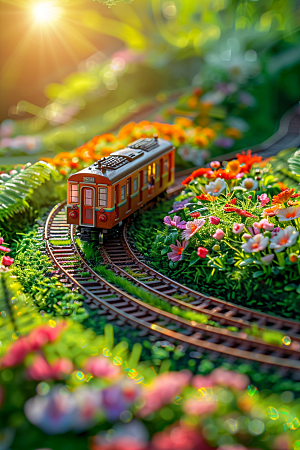 开往春天的列车交通工具彩色微缩模型