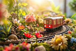 开往春天的列车风景春色微缩模型