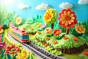 开往春天的列车春日风景微缩模型