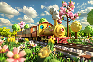 开往春天的列车风景彩色微缩模型