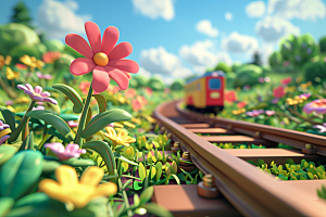 开往春天的列车玩具卡通微缩模型