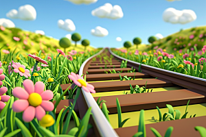 开往春天的列车风景轨道交通微缩模型