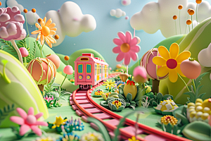 开往春天的列车玩具春色微缩模型