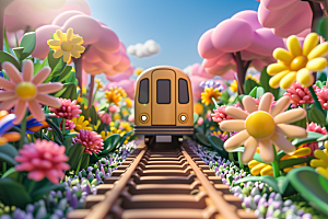 开往春天的列车春日玩具微缩模型