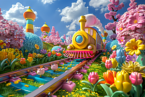 开往春天的列车风景春色微缩模型