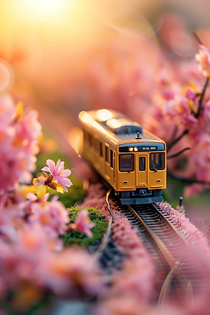 开往春天的列车彩色春日微缩模型