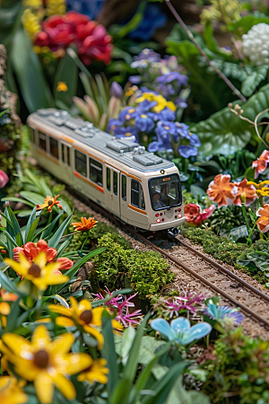 开往春天的列车春色风景微缩模型