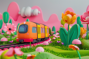 开往春天的列车彩色风光微缩模型