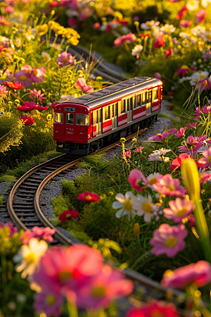 开往春天的列车风景交通工具微缩模型