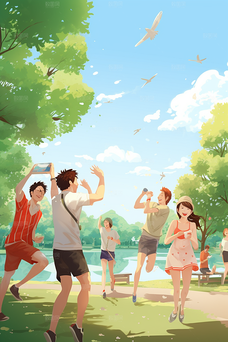 春游春季高清插画