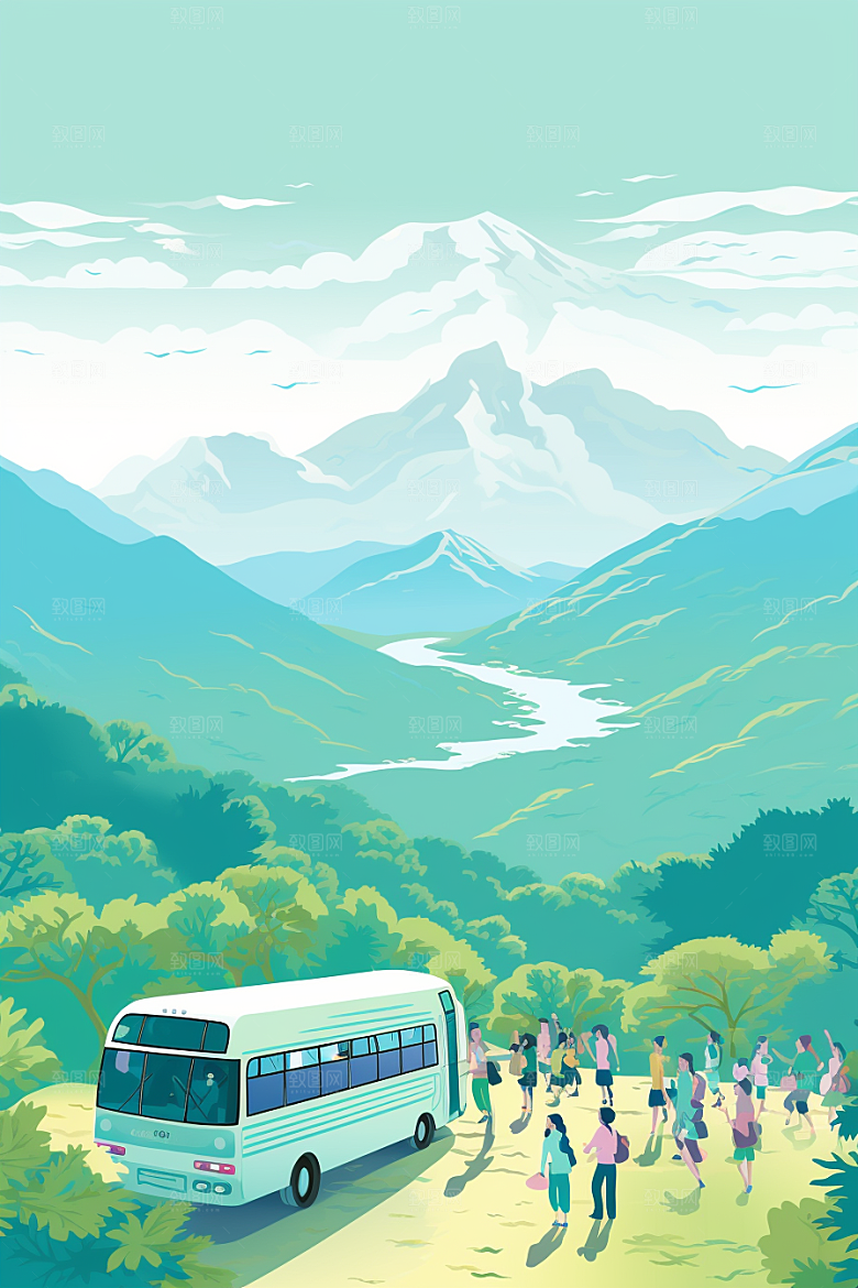 春游踏青户外插画