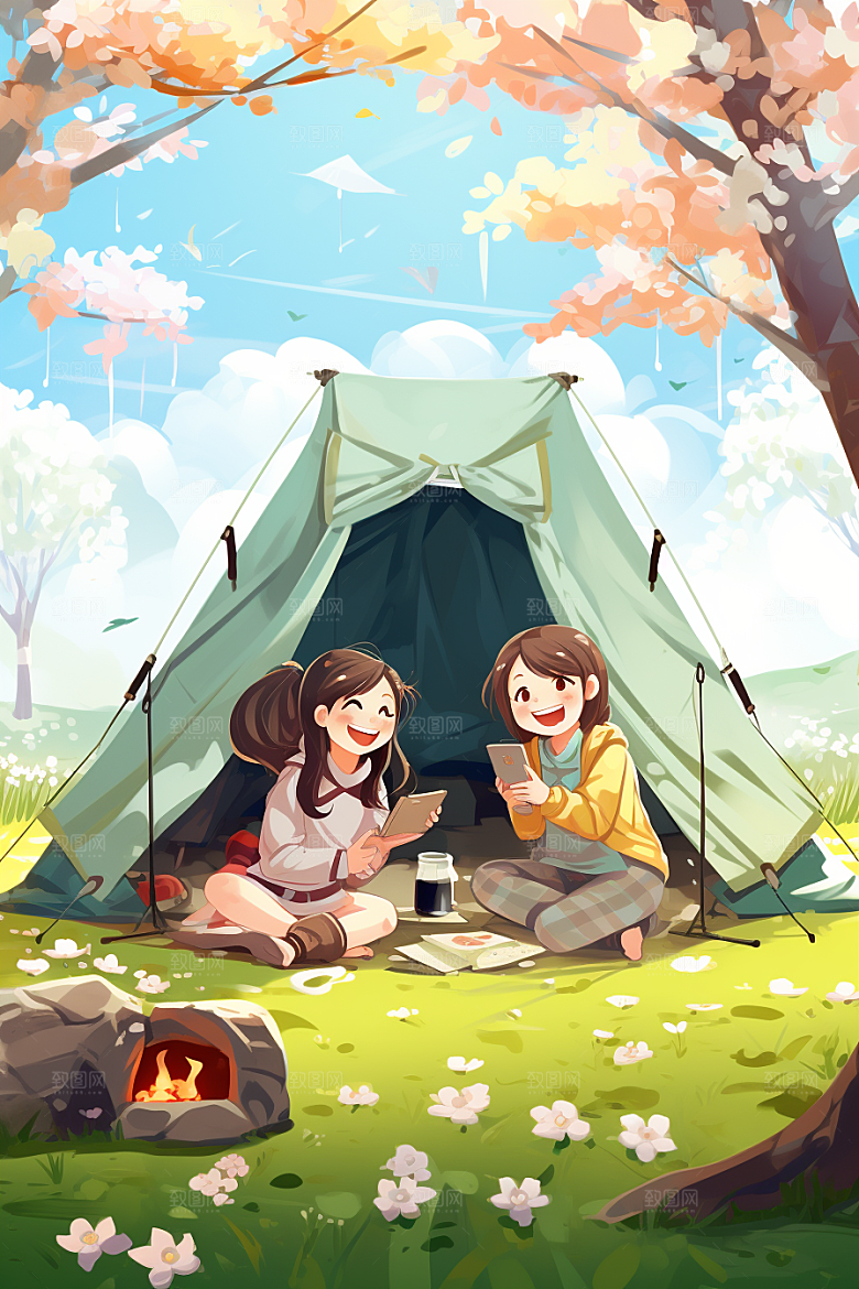 春游高清出行插画