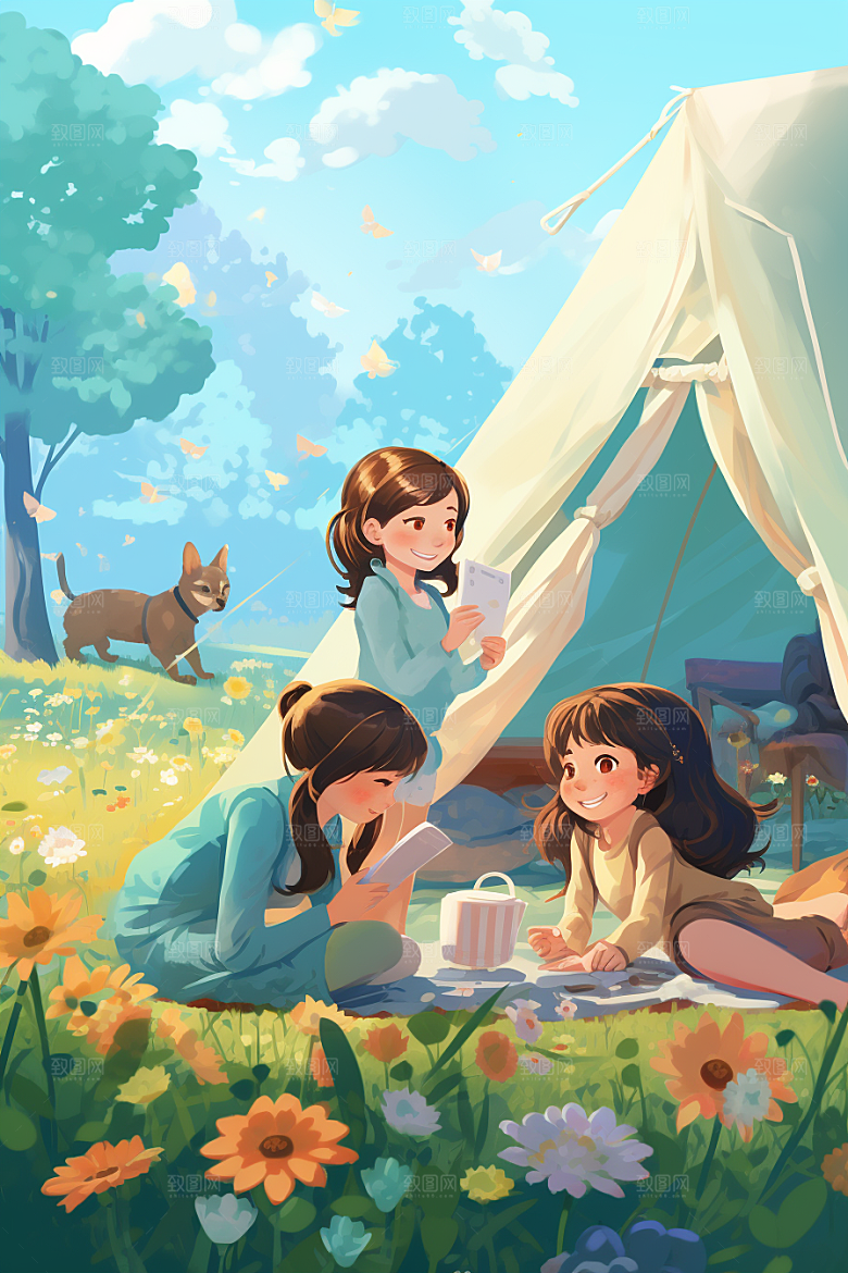 春游春天踏青插画