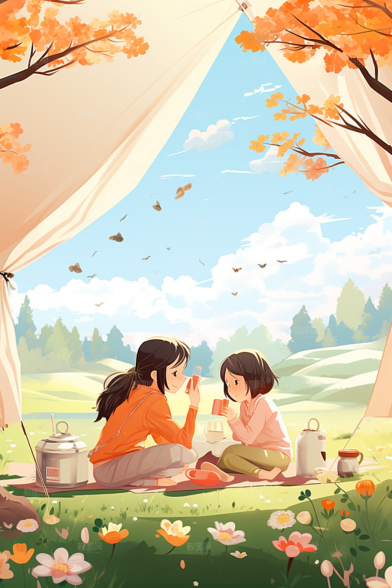 春游春天踏青插画