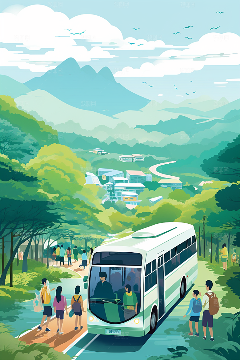 春游户外旅行插画