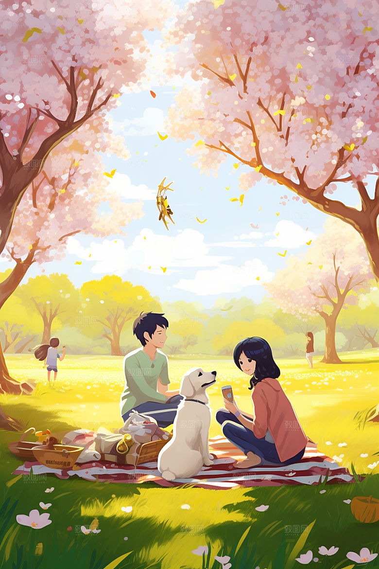春游郊游春季插画